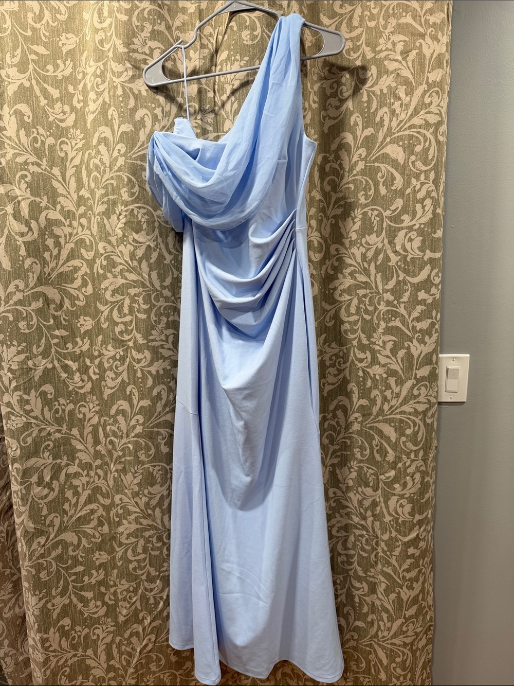 Light Blue One-Shoulder Draped Evening Dress
